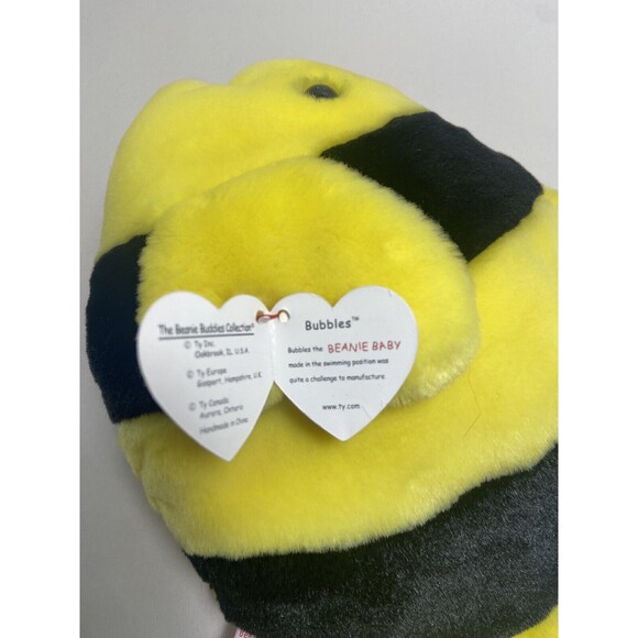 Vintage Ty Beanie Buddies Bubbles the Fish Plush Toy 1998 With Paper Hang Tag - Picture 7 of 9